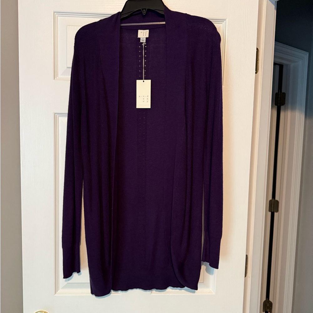 Purple Open-Front Cardigan Sweater with Long Sleeves
